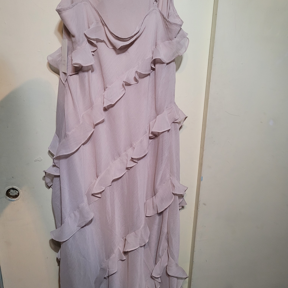a new day, Tan Ruffle Midi Dress